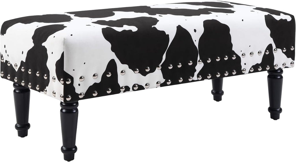 HomeStock Urban Upmarket Faux Cowhide Bench with Nailheads, Bold Statement Piece with Nailhead Trim, Additional Seating, 40" L x 17" W x 17" H in Plush Faux Velvet Fabric