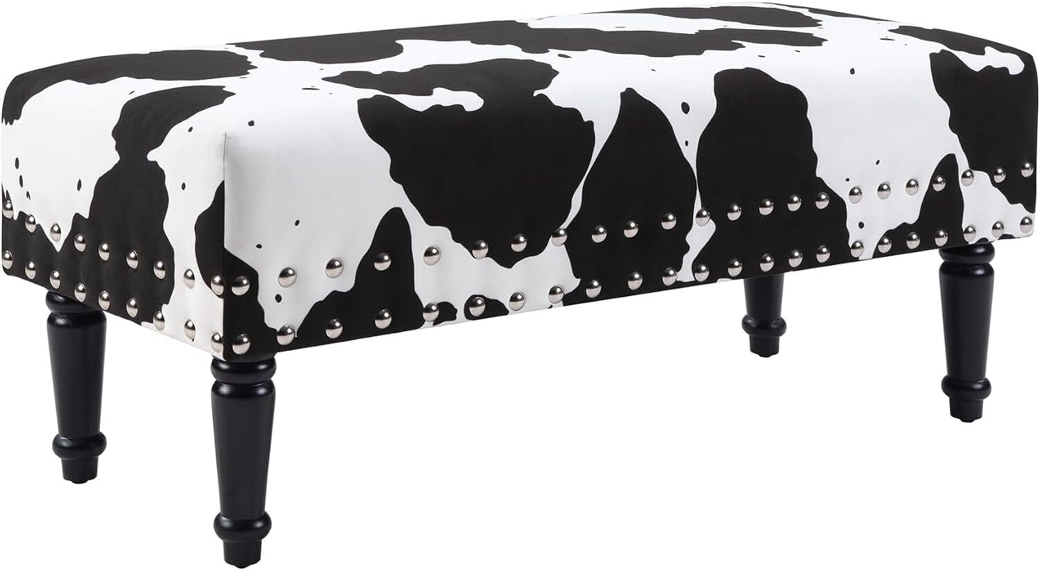 HomeStock Urban Upmarket Faux Cowhide Bench with Nailheads, Bold Statement Piece with Nailhead Trim, Additional Seating, 40" L x 17" W x 17" H in Plush Faux Velvet Fabric