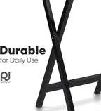 PJ Wood - Folding TV Tray Table Set of 2 - Black Collapsible Snack Tables | Solid Rubberwood Construction, Fully Assembled, 19.09 x 14.57 x 25.98 in, Cross Base Glide Feet, Storage Rack Included, 5 lb