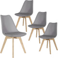 Dining Chairs Set of 4, PU Leather Kitchen Chairs,Wood Legs (Gray, 4 PC) | Mid-Century Modern, Upholstered Dining Room Chairs ,Padded Seat,Tulip Chair,Cushion, for Living room, Bedroom ,Dining Room