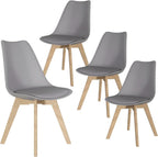 Dining Chairs Set of 4, PU Leather Kitchen Chairs,Wood Legs (Gray, 4 PC) | Mid-Century Modern, Upholstered Dining Room Chairs ,Padded Seat,Tulip Chair,Cushion, for Living room, Bedroom ,Dining Room