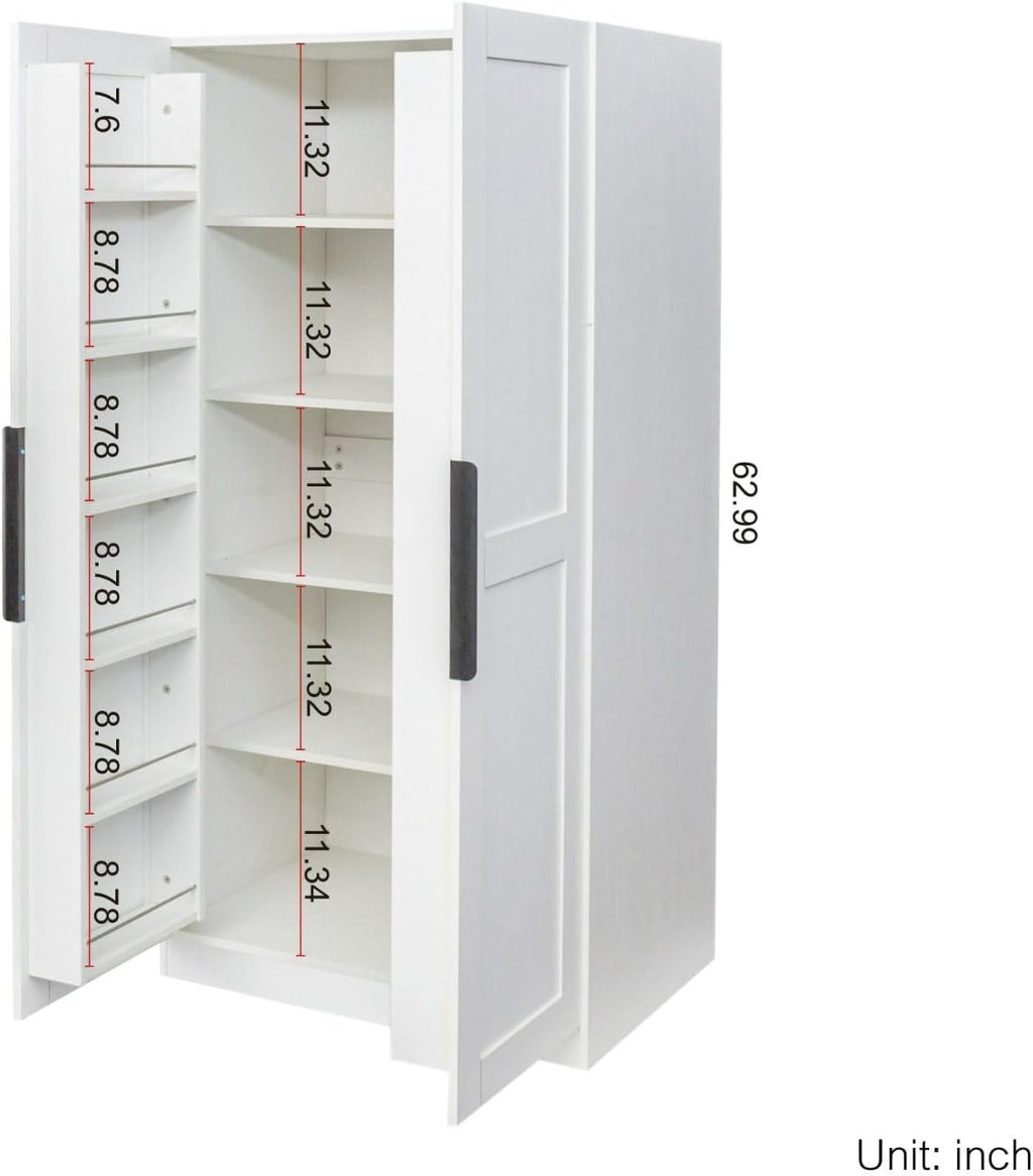 Kitchen Pantry Cabinet 62.99" Tall, Freestanding Storage Cupboard with Shelves for Kitchen, Dining Room, Living Room, Large Sideboard Buffet