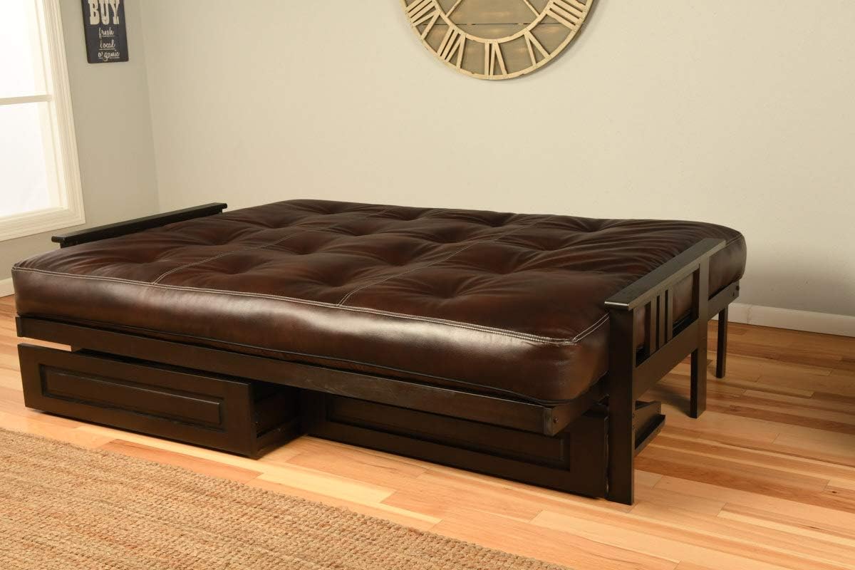 Kodiak Furniture Monterey Queen-size Futon, Storage Drawers, Espresso Finish with Oregon Trail Java Mattress