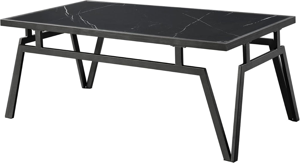 Modern Black 3pc Occasional Table Set with Sintered Stone Tops | Includes 1 cocktail table and 2 end tables with black sintered stone tops