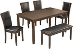 LUMISOL Farmhouse Dining Table Set for 6, Solid Wood Kitchen Table Set with 4 Upholstered Chairs and Bench for Kitchen, Dining Room, Dark Walnut