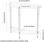 Acrylic Console Table, Half Moon, Entryway Table, Narrow Side Table, End Table, Sofa Table, 31.5L x 11.8W x 31.8H inch Thickened 0.59 inch