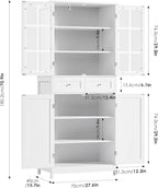 BOTLOG 71" Tall Kitchen Pantry Storage Cabinet, Pantry Cabinet with Drawers and Glass Doors, Freestanding Kitchen Cupboard for Dining Room, Laundry, White