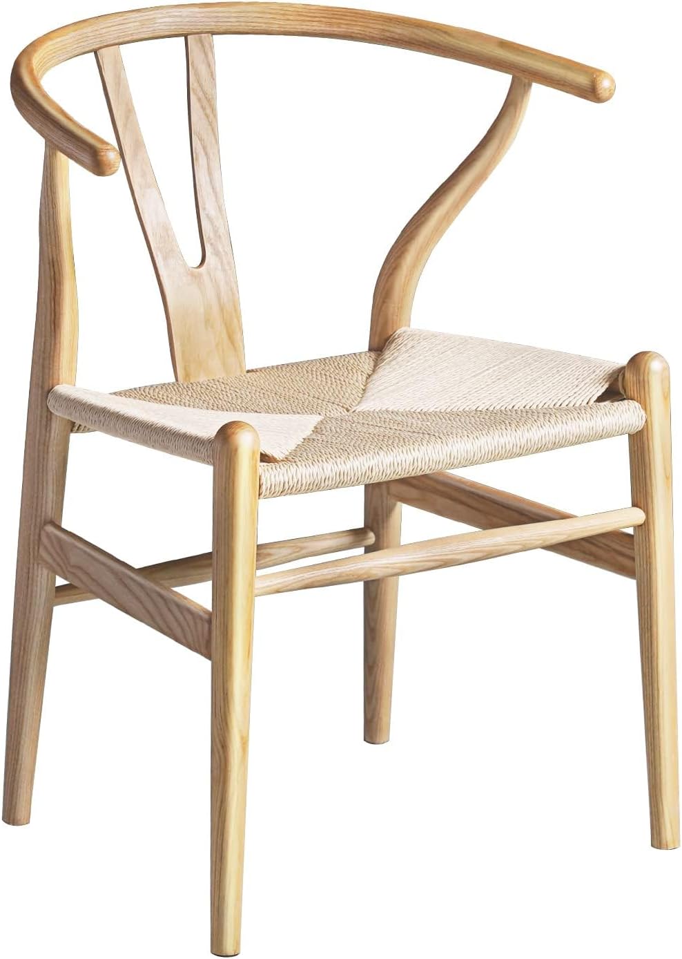 Polynices Wishbone Chair, Weave Modern Solid Wood Mid-Century Y Shaped Backrest Dining Chair (Natural)