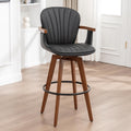 LUNLING 30” Bar Height Stools,Mid Century Modern Bar Stools,Black PU Leather Kitchen Island Stool,Wood High Barstools Swivel with Back and Arms for Home Bar Furniture,1PCS