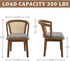 Kmax Modern Rattan Dining Chair Set of 4 Farmhouse Semi Barrel Dining Room Chair Wooden Upholstered Chair Oak Finish for Living Room Kitchen, Walnut/Grey Seat