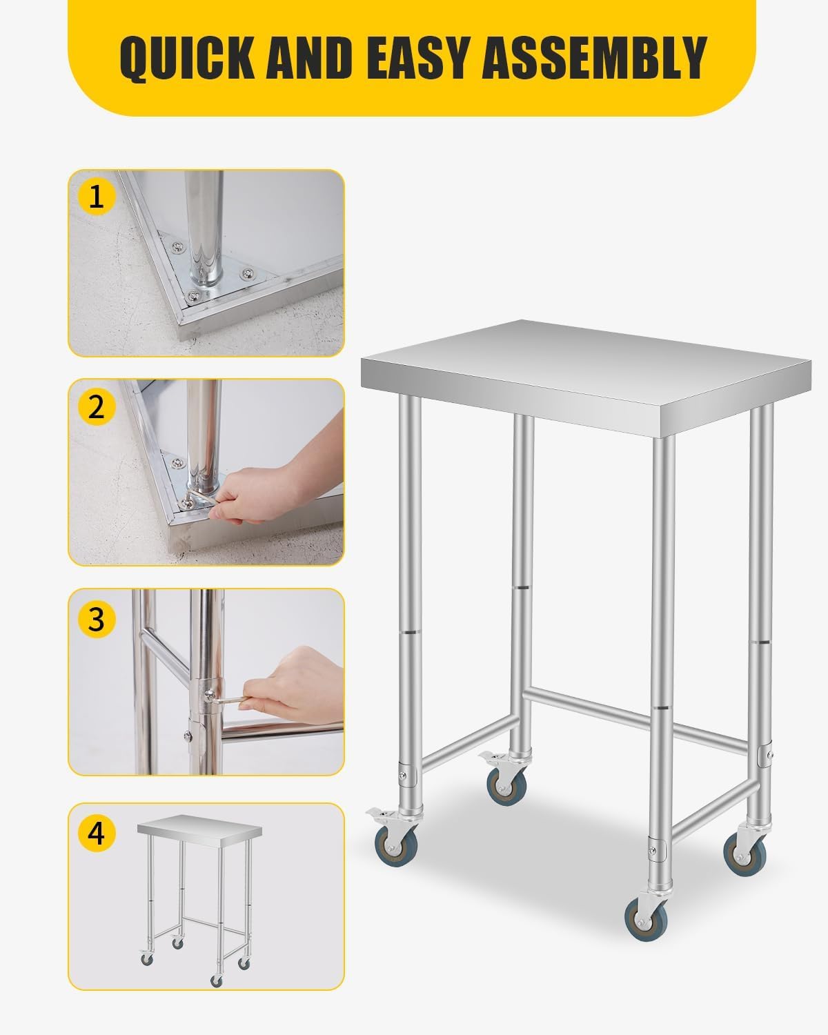 18X24x35 Inch Stainless Steel Table, NSF Heavy Duty Worktable with Open Base, Rust-Resistant Utility Prep Table for Kitchen, Restaurant, Garage, Indoor/Outdoor