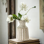 Ceramic Boho Vase, Farmhouse Home Decor Embossed Vases for Centerpieces, Kitchen, Office, Shelf, Table, Vase for Pampas Grass, Eucalyptus