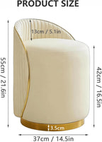 Modern Round Makeup Stool, 360 Swivel Vanity Chair, Beige Leather Seat, Solid Wood Frame, 400 lbs Weight Capacity