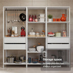 Madesa Kitchen Pantry Storage Rack with 4 Drawers, Open Shelves and Hanging Space 78" L Multiuse Modular Cabinet for Kitchen Organization - White