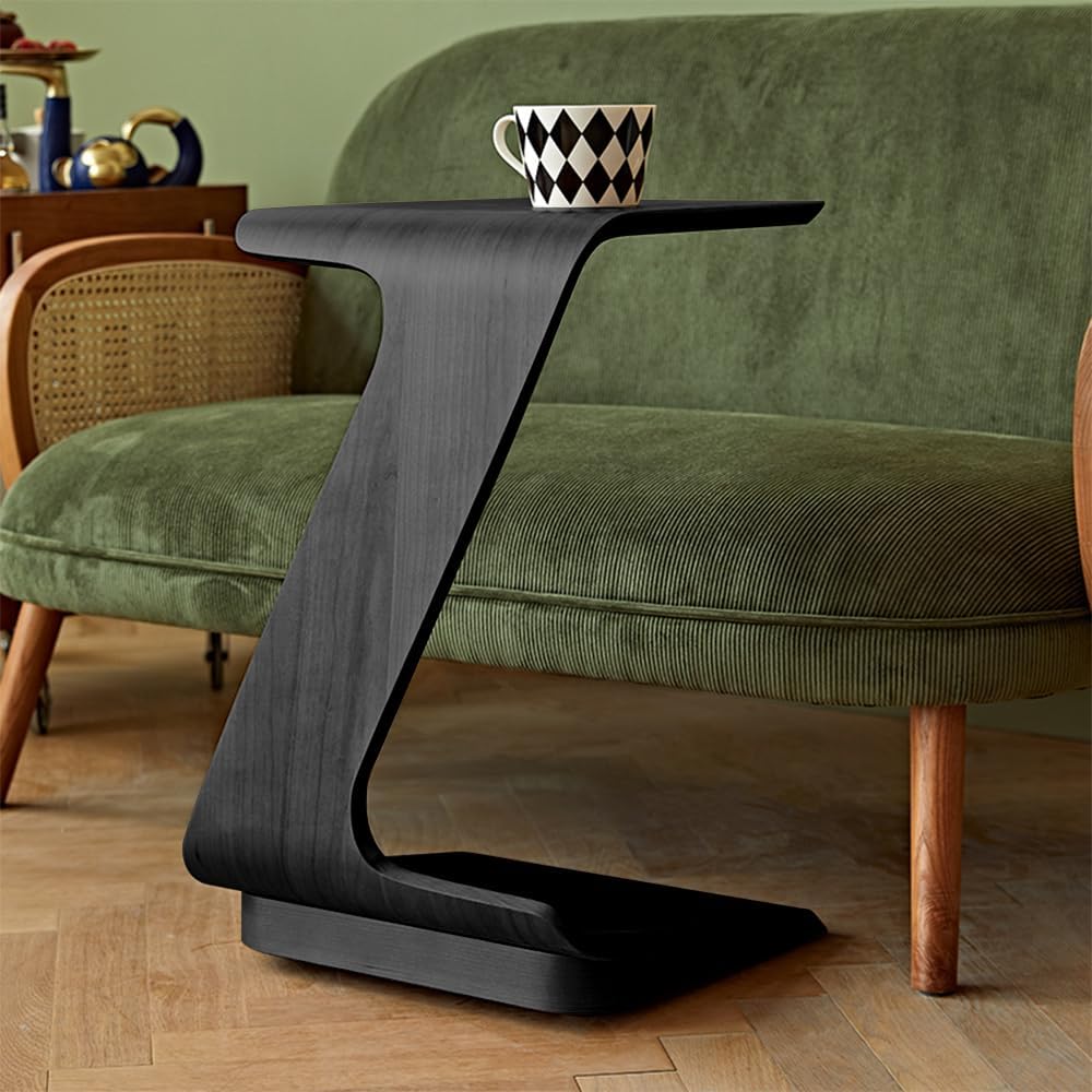 POVISON Modern C-Shaped Side Table Set with Wheels, 15" End Table for Small Spaces, Couch Tables that Slide Under, C Shaped Side Tables Living Room and Bedroom for Sofa, Bed,Chair,Black