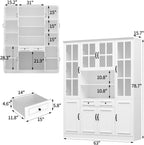 MOUMON Large Kitchen Hutch Storage Cabinet with Adjustable Shelves & Glass Doors, Pantry Organization and Kitchen Storage with Drawers, White (63”W x 15.7”D x 78.7”H)