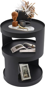 2-Layer Modern Side Table Round End Tables, Black Metal Nightstand Accent Table,Small Bed Side Table for Living Room Bedroom Indoor Outdoor Entryway Decoration