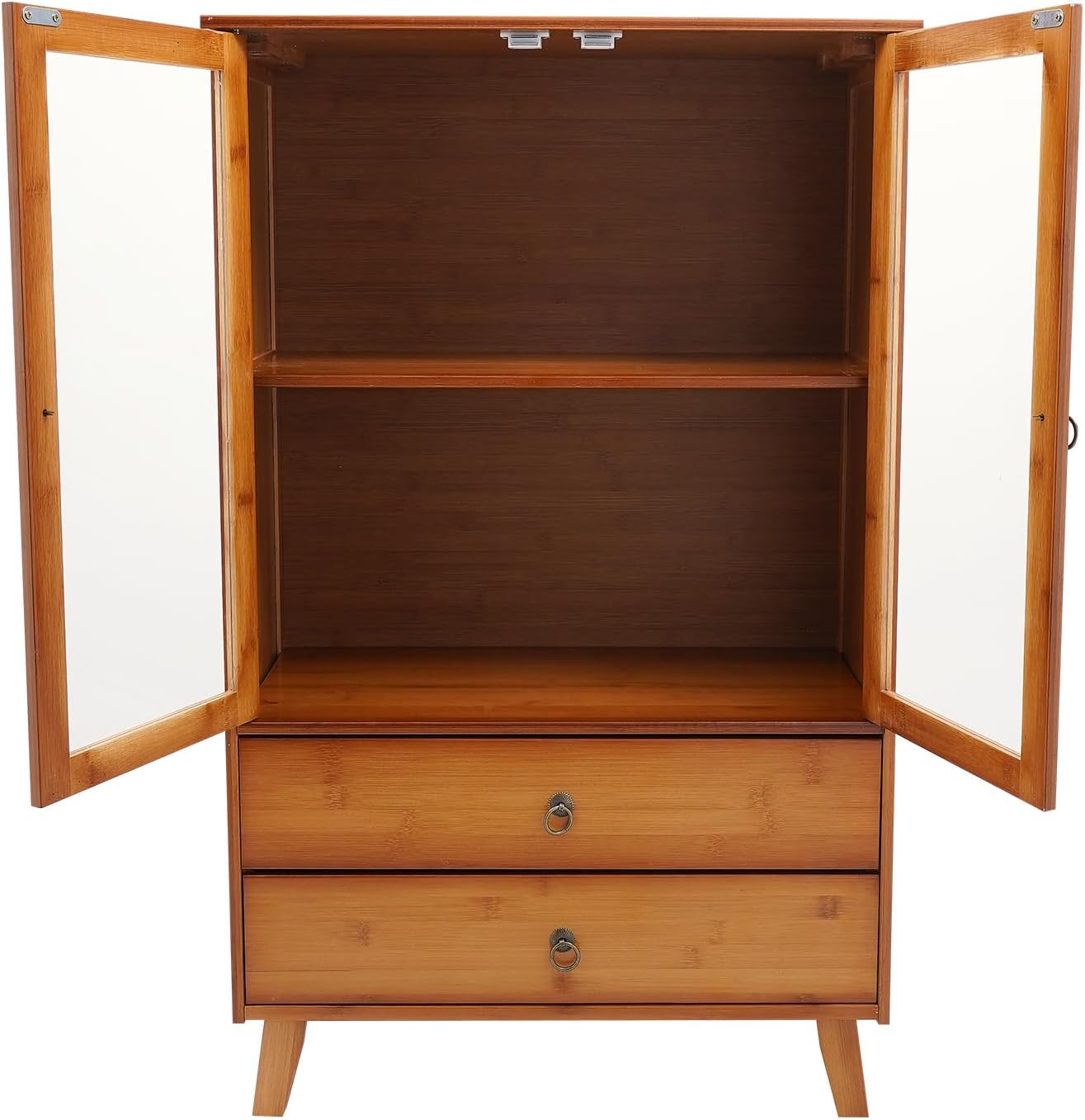 4 Tiers Bamboo Buffet Sideboard with Acrylic Doors,Floor Standing Pantry Cabinet with 2 Drawers for Kitchen Living Room