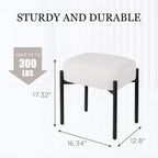 Vanity Stool Chair Faux Fur, 16.3" L x 12.8" W x 17.3" H Soft Ottoman, Makeup Chair Bench Furry Padded Seat with 4 Metal Legs, Footstool Multifunctional Chairs for Bedroom, Living Room, White