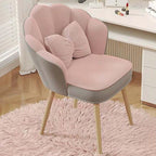 Etlegor Petal Makeup Vanity Chair, 360° Swivel Makeup Stool with High Back, Modern Accent Chair with Bow Pillow for Living Room, Dressing Room, Bedroom(Pink-Gray)