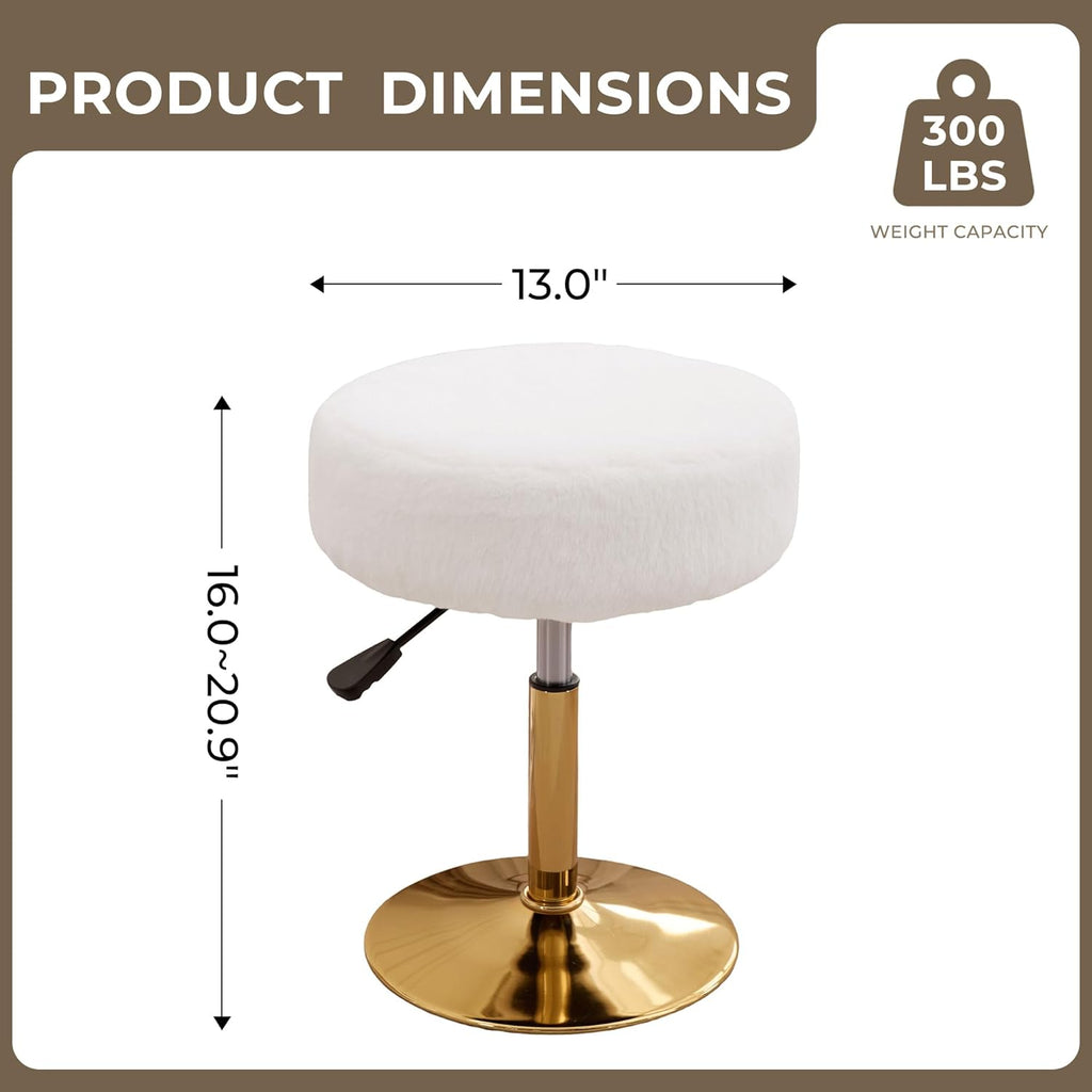 Vanity Chair Adjustable Vanity Stool for Vanity Swivel Vanity Stool Chair Ottoman Gold Base White