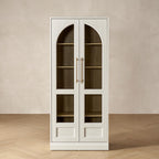 mopio Blake Tall Display Cabinet, Kitchen Buffet Pantry Cupboard, Trophy Display Case, Storage Cabinet Scratch Resistant Acrylic, Modern Farmhouse Curio Organizer (White Oak Arched, Single)