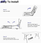 6ft Folding Table, Portable Heavy Duty Plastic Table for Party, White | Fold-in-half Design with Carry Handle,Easy Setup,Compact Storage. Supports 330 lbs for Indoor & Outdoor use,Camping, Picnic