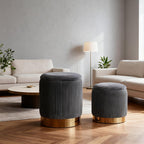 YYW HOME Round Ottoman with Storage Set of 2 Vanity Stool Foot Rest with Removable Lid for Bedroom Gray Velvet Storage Ottoman Coffee Table for Living Room and Dorm (Gray)