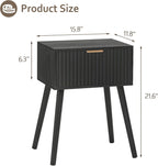 AWASEN Black Nightstand, Small End Tables Living Room, Accent Bedside Table with Fluted Drawer for Bedroom and Small Space, Black
