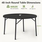 4FT Round Folding Table with Foldable Legs, Heavy Duty Banquet Table. Black | 600 lbs Capacity | 48" Round Surface | Foldable Leg Design | Seats 4-6 People | Dining, Games & Gatherings