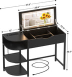 Cyclysio Vanity Desk with Flip Top Mirror and Lights, Black | Makeup Vanity Desk with Drawers, Dressing Table with Storage Shelves & Charging Station, Small Vanity for Small Spaces