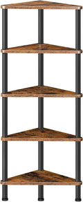 HOOBRO Corner Shelf Stand, Industrial 5-Tier Corner Bookshelf with Metal Frame, Plant Display Shelf, Small Bookcase for Small Spaces, Bedroom, Living Room, Rustic Brown BF33CJ01
