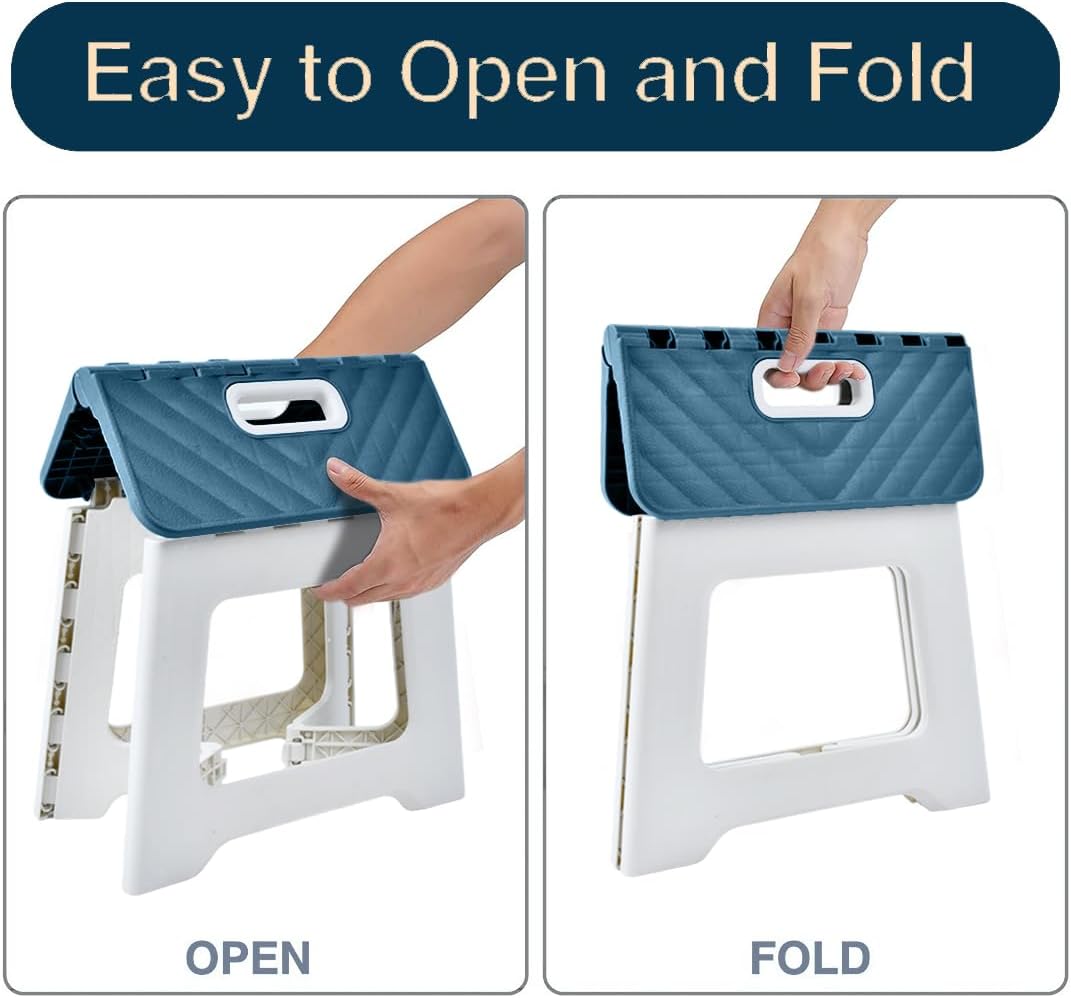 Folding Step Stool, Compact Plastic Foldable Stool for Kitchen Bathroom | Space-saving design, Lightweight and easy to carry, Durable plastic for daily use