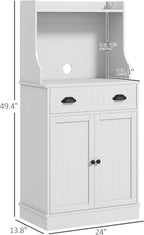 Microwave Cabinet with Storage Drawer, Double Door Cabinet and Adjustable Shelf, Buffet and Cable Hole, Storage Cabinet for Kitchen, Dining Room, Living Room, White
