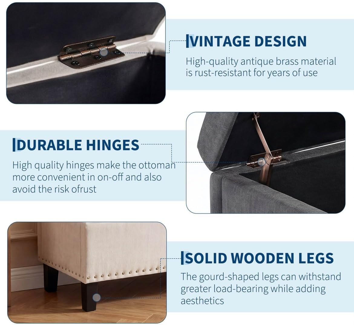 51" Extra Large Storage Ottoman Bench, Supports 660lbs End of Bed Storage Bench with Button-Tufted Upholstery and Safety Close Hinge, Upholstered Bench for Living Room, Bedroom, Entryway - Beige