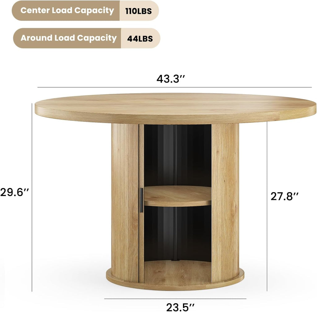 43.3'' Round Dining Table with Hidden Storage Space, Wooden Circle Kitchen Dinner Table for Dining Room Living Room, Easy Assembly, Natural