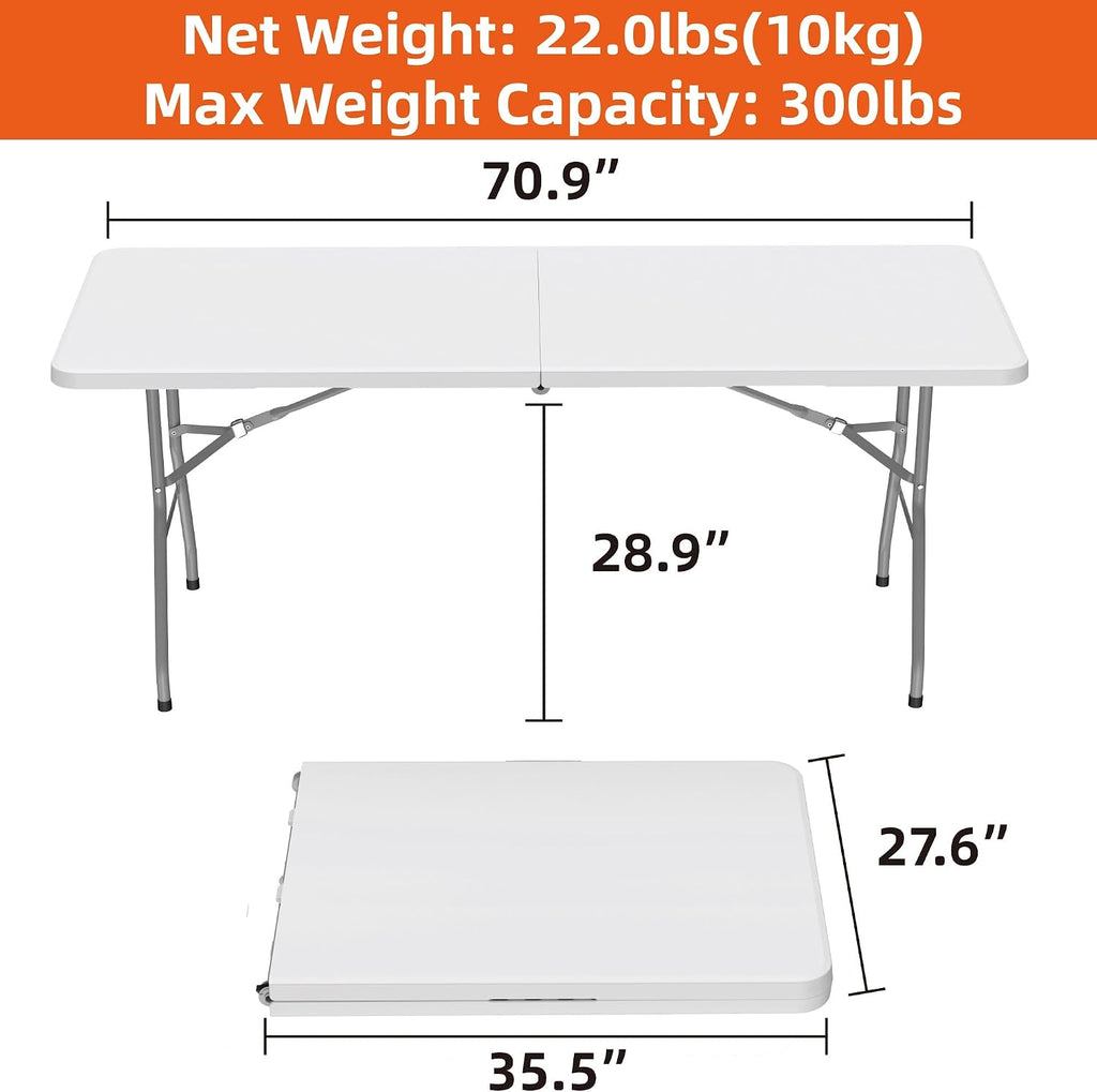 6ft Folding Table, Plastic Portable Table for Outdoor & Indoor, Heavy Duty Camping Table with Carrying Handle, Lightweight for Picnic, BBQ, Party, Garage (Grey)
