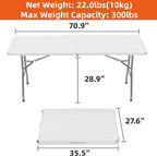 6ft Folding Table, Plastic Portable Table for Outdoor & Indoor, Heavy Duty Camping Table with Carrying Handle, Lightweight for Picnic, BBQ, Party, Garage (Grey)