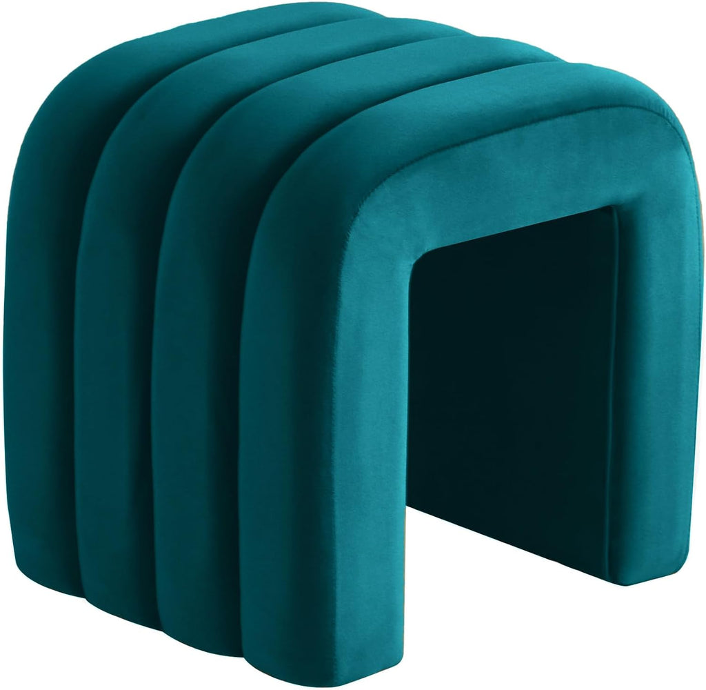 Flouki Velvet Ottoman Stools, Multifunctional Arch Ottomans, Makeup Vanity Stools, Ottomans for Bedroom, Dorm, Side Table Seat for Living Room, Entryway (Teal)