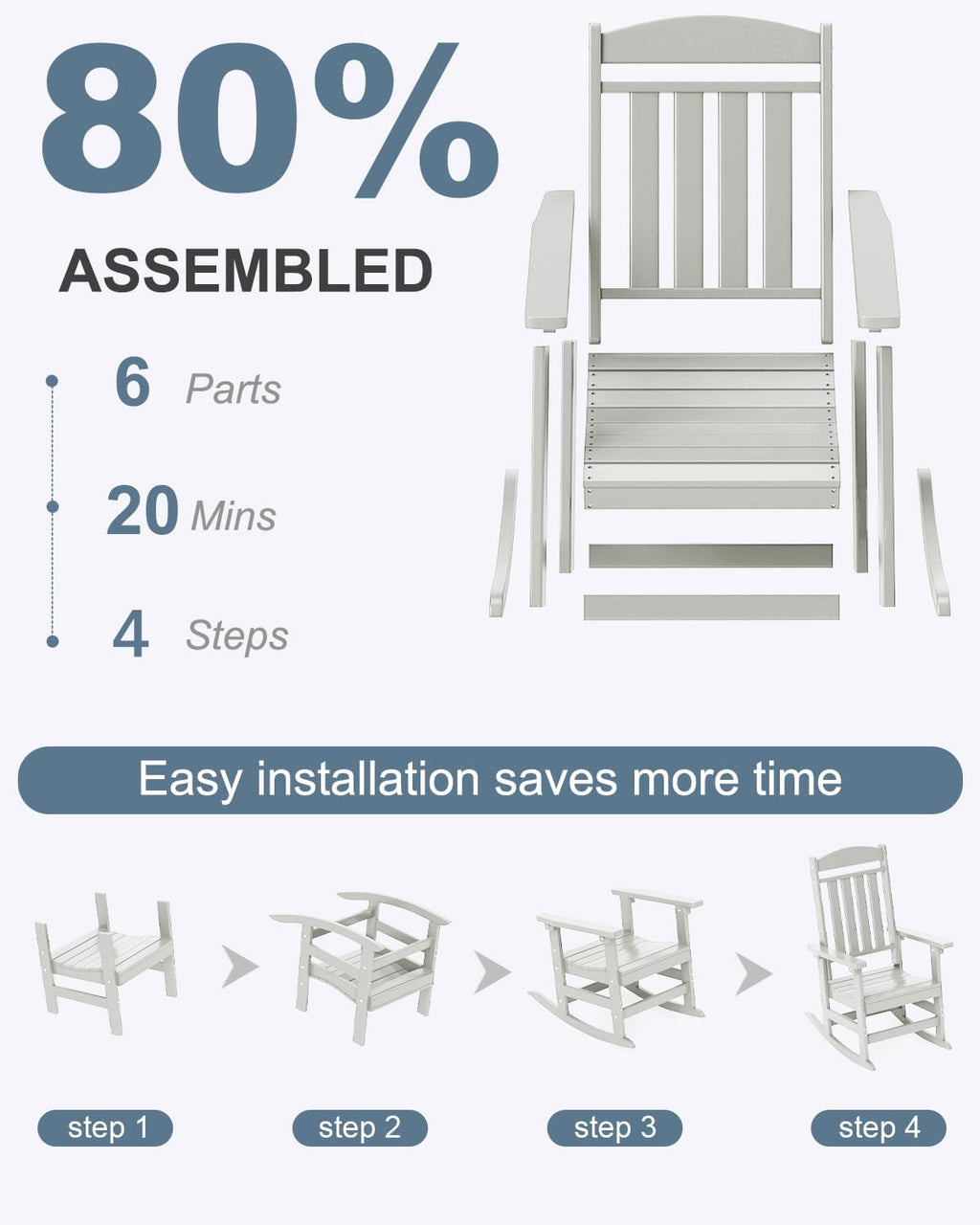 NAVINE Outdoor Rocking Chairs Set of 2, Oversized High Back Patio Rocking Chairs, All Weather Porch Rocking Chairs for Outside. White