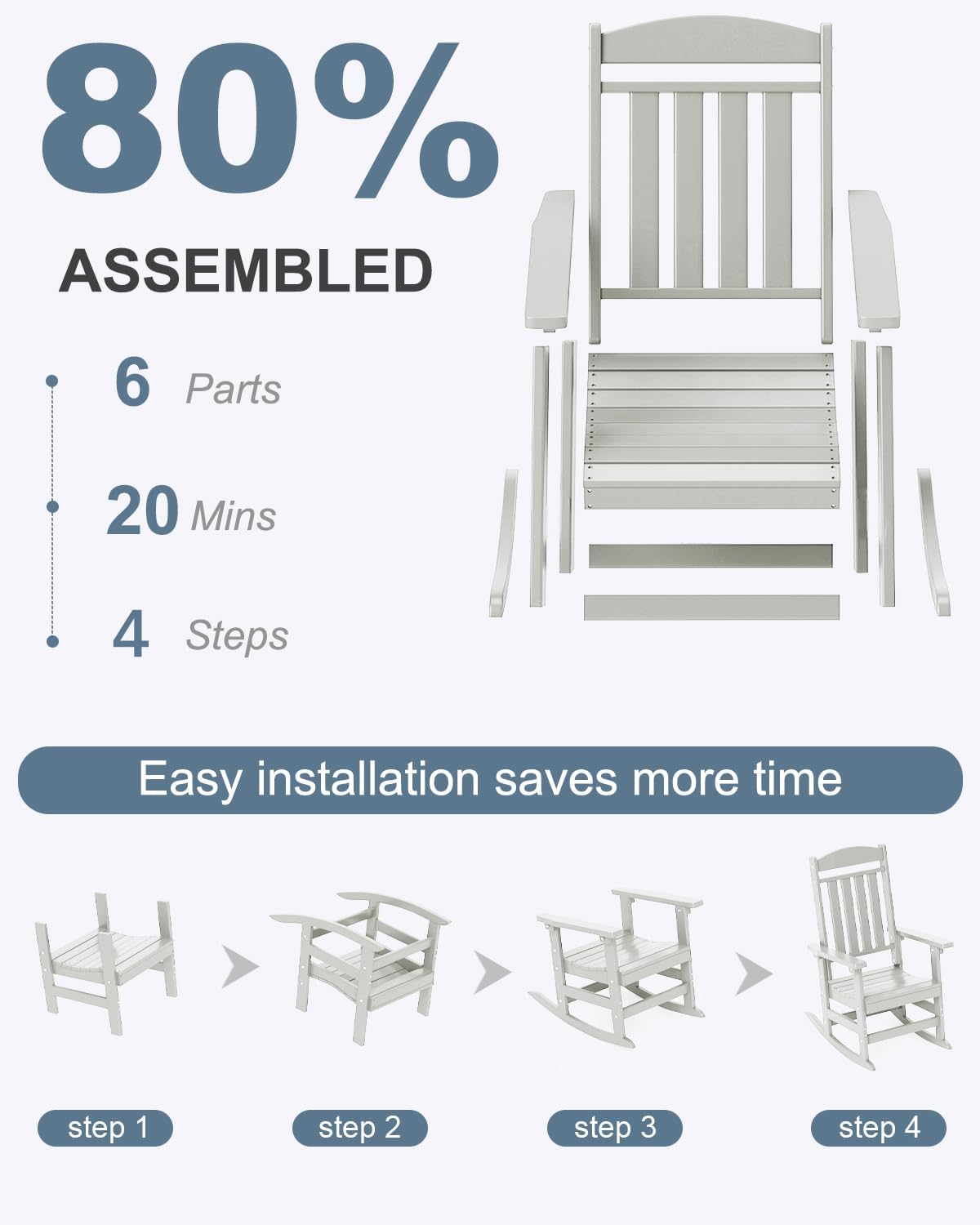NAVINE Outdoor Rocking Chairs Set of 2, Oversized High Back Patio Rocking Chairs, All Weather Porch Rocking Chairs for Outside. White