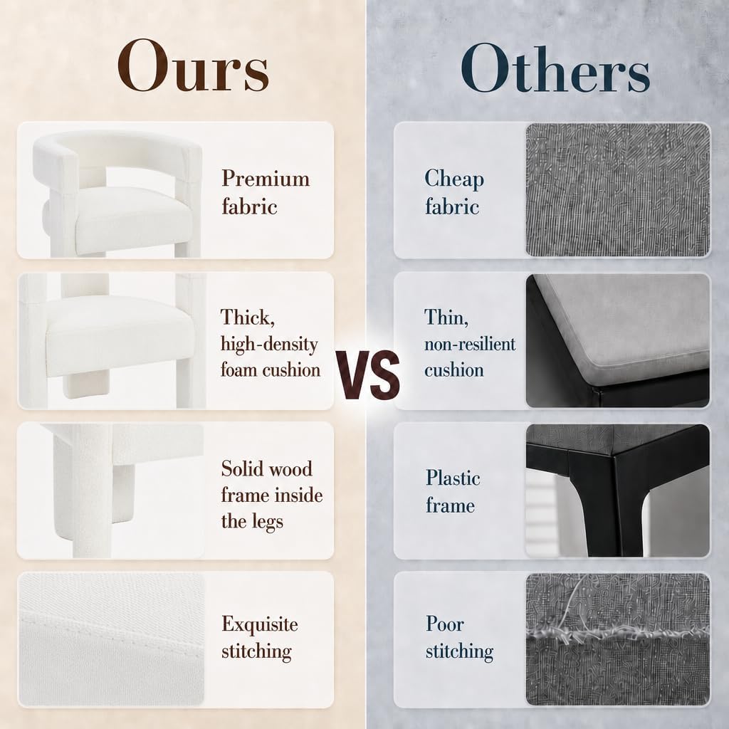 White Modern Accent Chair, Upholstered Barrel Armchair with Solid Wood Legs