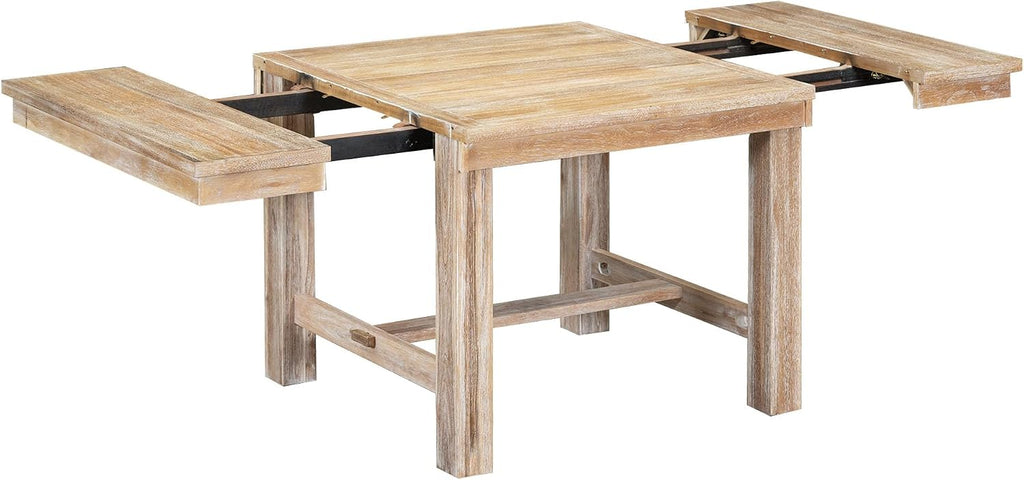 Merax 6-Piece Farmhouse Dining Table with Upholstered Chairs and Bench, Extendable Dining Table with Footrest and Two 11" Removable Leaf, Natural+Beige