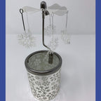 Snowflake Spinning Candle Holder – Rotating Snowflake Charms, Frosted Glass Votive Holder with Laser-Cut Metal Snowflakes – Scandinavian Christmas Table and Mantel Decor – 6.25" H