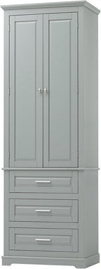 Merax 70" Pantry Cabinet with Two Doors & Three Drawer, Adjustable Shelves Storage Cupboard for Kitchen/Dining Room/Bathroom, Gray