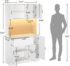 71" Kitchen Pantry Cabinets with Hutch - Freestanding Pantry Cabinet with Drawer, Adjustable Shelves, LED Light & Power Outlets for Kitchen, Dining Room, Living Room (White)