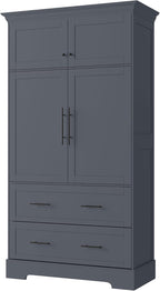 Farmhouse Freestanding Kitchen Pantry,4 Doors Dining Storage Cabinet with Pull-Out Trays, Drawers and Cake Pan Storage Organizer,for Dining Room Living Room (Grey-h)