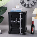 Gdrasuya10 Industrial Style End Table Bedside Table Side Table, Black Maritime Container Style Nightstand Table Storage Cabinet Multifunctional Iron Cabinet Organizer for Bedroom