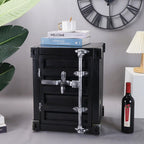 Gdrasuya10 Industrial Style End Table Bedside Table Side Table, Black Maritime Container Style Nightstand Table Storage Cabinet Multifunctional Iron Cabinet Organizer for Bedroom