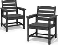 SERWALL 7-Piece Patio Dining Table Sets, Outdoor HDPE Dining Furniture Set with Umbrella Hole Cut-Out Table and 6 Chairs, Black